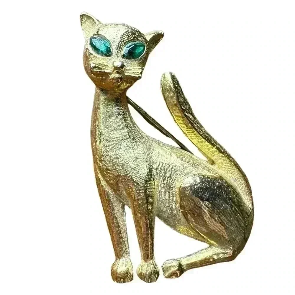 Cat with Green Eyes - Gold Tone 2”